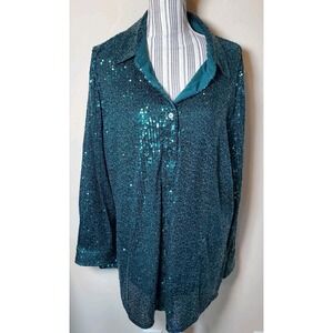 soft surroundings Women's Evening Formal top Sequinced Bottle Green 2 XL
